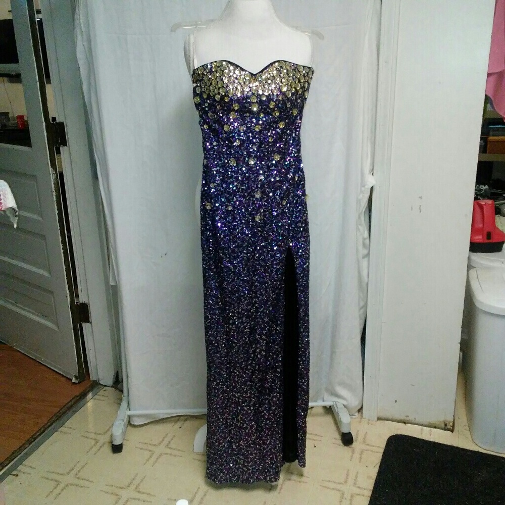 Jewel and sequin prom formal gown